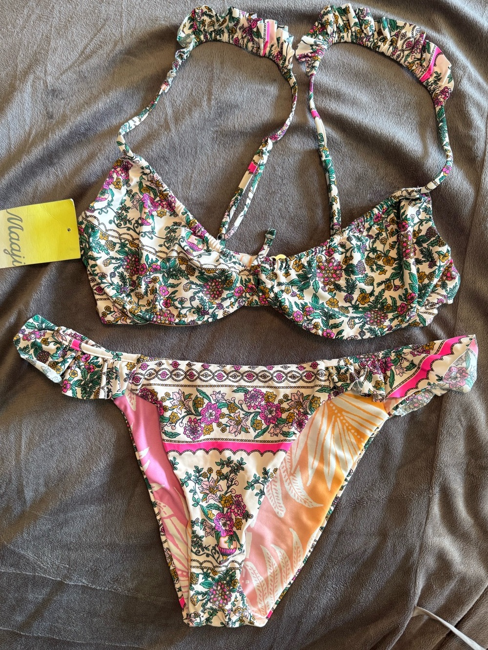 Maaji Floral Print Bikini in Pink, Cream & Green